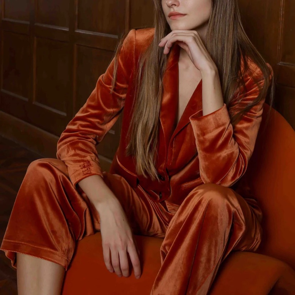 SUIT SET | NWT Raina Orange Velvet Blazer + Regan Velvet Pant | Sunday Sparks SM